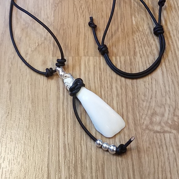 Hand Crafted Other - Buffalo Tooth Sterling Knotted Leather Necklace